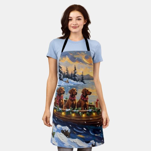 Irish Red Setter Christmas Boat Holiday エプロン (着用した状態)