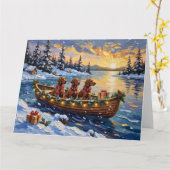 Irish Red Setter Christmas Boat Holiday カード (黄色い花)