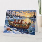 Irish Red Setter Christmas Boat Holiday カード (正面)