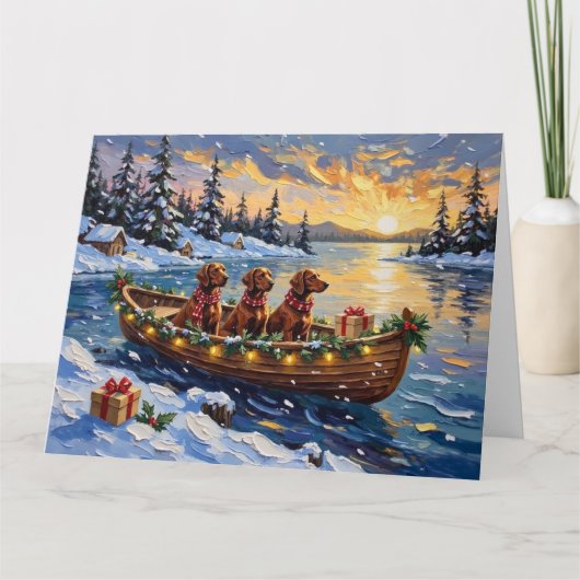 Irish Red Setter Christmas Boat Holiday カード (正面)