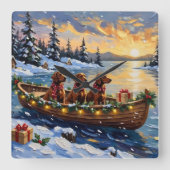 Irish Red Setter Christmas Boat Holiday スクエア壁時計 (正面)