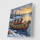 Irish Red Setter Christmas Boat Holiday スクエア壁時計 (傾斜)