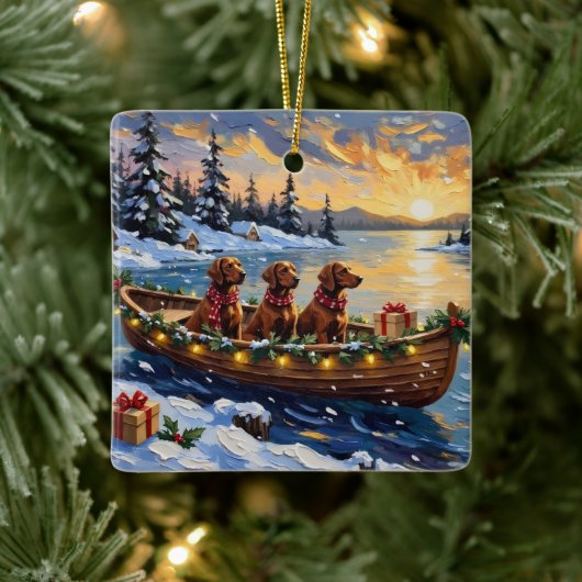 Irish Red Setter Christmas Boat Holiday セラミックオーナメント (ツリー)