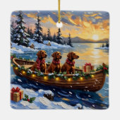 Irish Red Setter Christmas Boat Holiday セラミックオーナメント (裏面)
