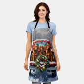 Irish Red Setter Christmas Red Truck Holiday エプロン (着用した状態)