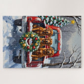 Irish Red Setter Christmas Red Truck Holiday ジグソーパズル (横)