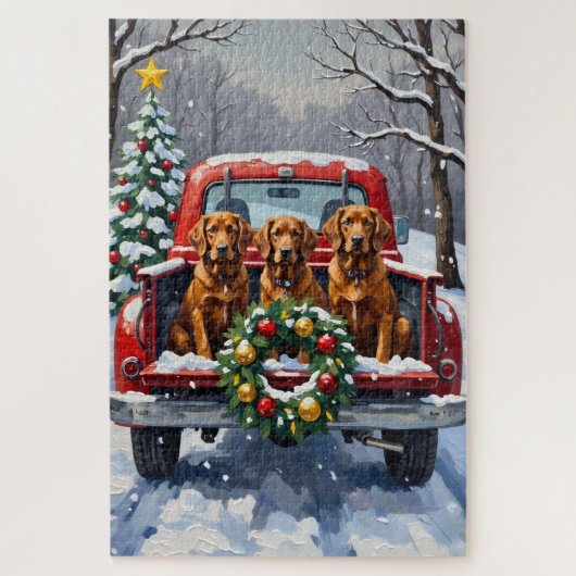 Irish Red Setter Christmas Red Truck Holiday ジグソーパズル (縦)