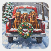 Irish Red Setter Christmas Red Truck Holiday スクエアシール (正面)