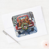Irish Red Setter Christmas Red Truck Holiday スクエアシール (封筒)