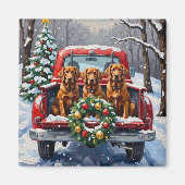 Irish Red Setter Christmas Red Truck Holiday マグネット (正面)