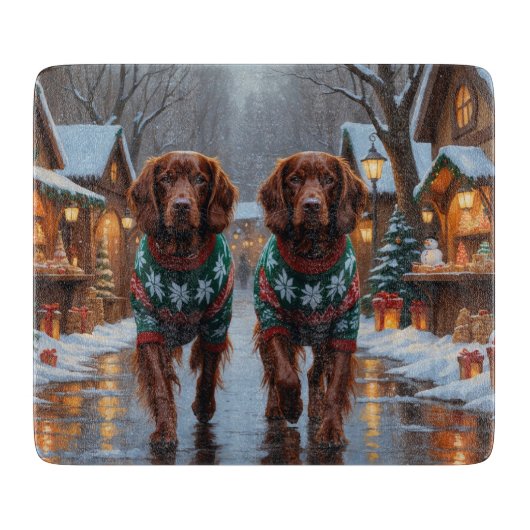 Irish Red Setter Dogs Christmas Snow Holiday カッティングボード (正面)
