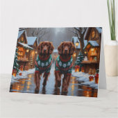 Irish Red Setter Dogs Christmas Snow Holiday カード (正面)