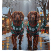 Irish Red Setter Dogs Christmas Snow Holiday シャワーカーテン (正面)