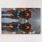 Irish Red Setter Dogs Christmas Snow Holiday ジグソーパズル (横)