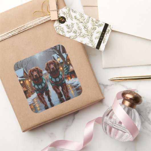 Irish Red Setter Dogs Christmas Snow Holiday スクエアシール (ギフト)