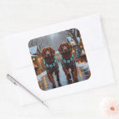 Irish Red Setter Dogs Christmas Snow Holiday スクエアシール (封筒)