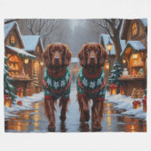 Irish Red Setter Dogs Christmas Snow Holiday フリースブランケット (正面(横))