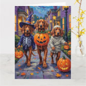 Irish Red Setter Trick-or-Treating Halloween カード (黄色い花)