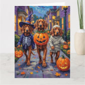 Irish Red Setter Trick-or-Treating Halloween カード (正面)
