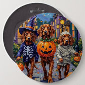 Irish Red Setter Trick-or-Treating Halloween 缶バッジ (正面&裏面)