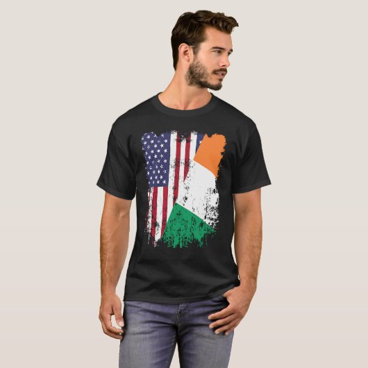 Irish Roots Half American Flag Ireland Flag Tシャツ (正面フル)