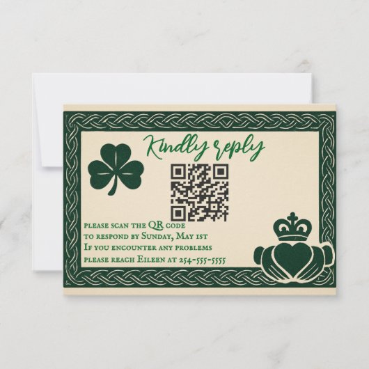 Irish Serenity QR Code Wedding RSVP Card (正面)