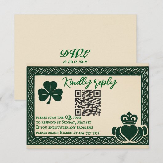 Irish Serenity QR Code Wedding RSVP Card (正面/裏面)