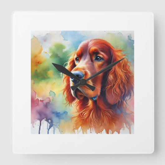 Irish Setter 251024AREF102 - Watercolor スクエア壁時計 (正面)
