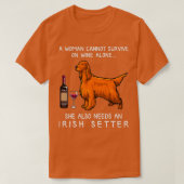 Irish Setter and wine Funny dog  Tシャツ (デザイン正面)