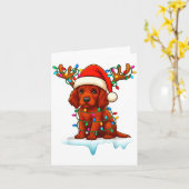 Irish Setter Christmas Santa Hat Reindeer Lights P カード (黄色い花)