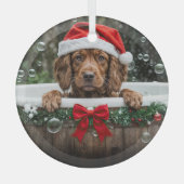 Irish Setter Cute Christmas Holiday Dog ガラスオーナメント (正面)