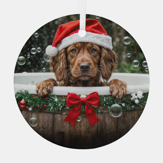 Irish Setter Cute Christmas Holiday Dog ガラスオーナメント (裏面)