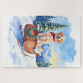 Irish Setter Enjoying Christmas Sleigh Ride Winter ジグソーパズル (横)