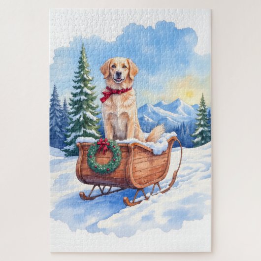 Irish Setter Enjoying Christmas Sleigh Ride Winter ジグソーパズル (縦)