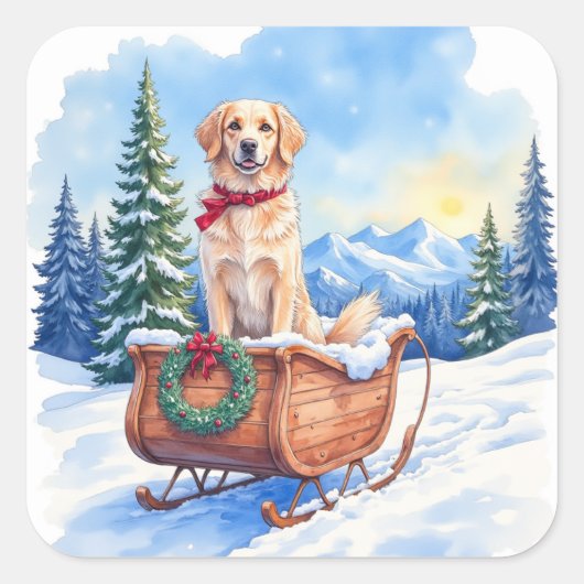 Irish Setter Enjoying Christmas Sleigh Ride Winter スクエアシール (正面)
