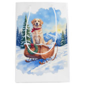Irish Setter Enjoying Christmas Sleigh Ride Winter ミディアムペーパーバッグ (正面)