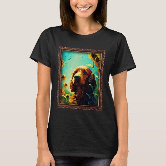 Irish Setter Painting Sunflower Flower Mom Women F Tシャツ (正面)