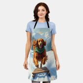 Irish Setter Sledding Adventure Christmas Painting エプロン (着用した状態)