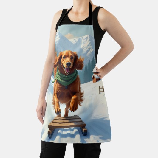 Irish Setter Sledding Adventure Christmas Painting エプロン (インサイチュ)