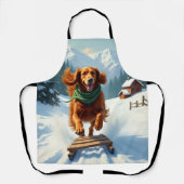 Irish Setter Sledding Adventure Christmas Painting エプロン (正面)