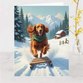 Irish Setter Sledding Adventure Christmas Painting カード (黄色い花)