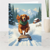 Irish Setter Sledding Adventure Christmas Painting カード (正面)