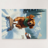 Irish Setter Sledding Adventure Christmas Painting ジグソーパズル (横)