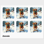 Irish Setter Sledding Adventure Christmas Painting スクエアシール (シート)