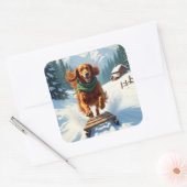 Irish Setter Sledding Adventure Christmas Painting スクエアシール (封筒)