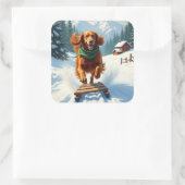 Irish Setter Sledding Adventure Christmas Painting スクエアシール (バッグ)