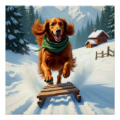 Irish Setter Sledding Adventure Christmas Painting ポスター (正面)
