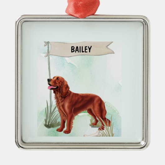 Irish Setter Watercolor Personalized Dog メタルオーナメント (正面)