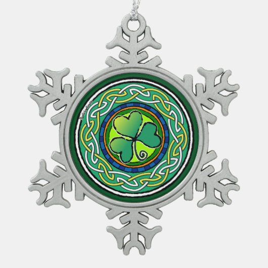 Irish shamrock スノーフレークピューターオーナメント (正面)