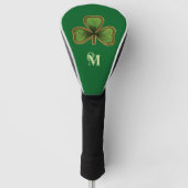Irish Shamrock and Green St Patrick's Day Monogram ゴルフヘッドカバー (正面)